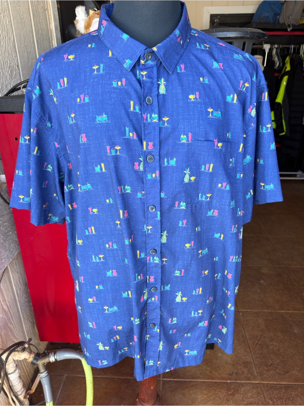 PreOwned Kahala Hawaiian Print Full Button Blue Men's 3XL